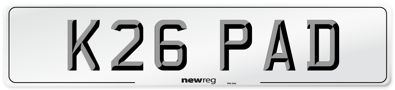 K26 PAD Number Plate from New Reg